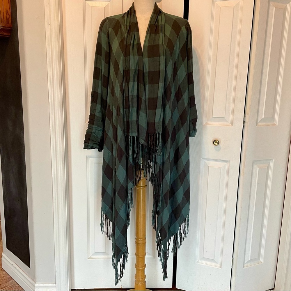 Harley Davidson plaid fringed waterfall shacket OS